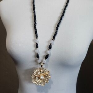 Flower Rhinestone Pendant‎ Beaded Necklace Fashion Costume Jewelry